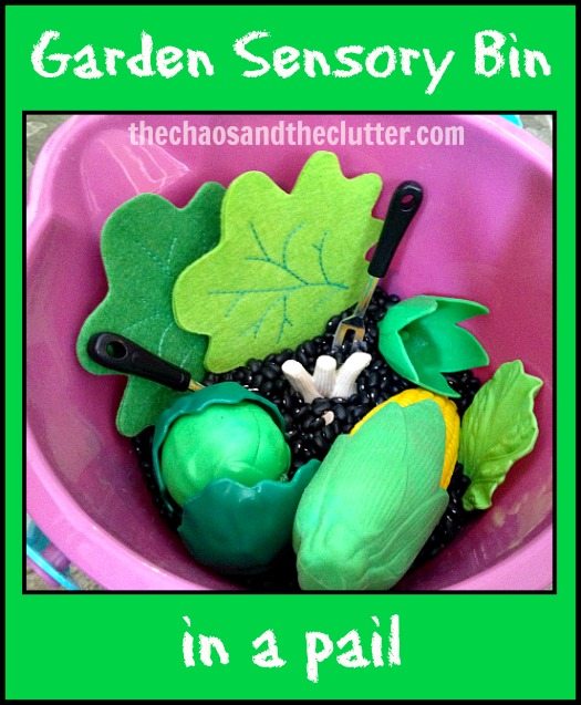 garden sensory bin in pail