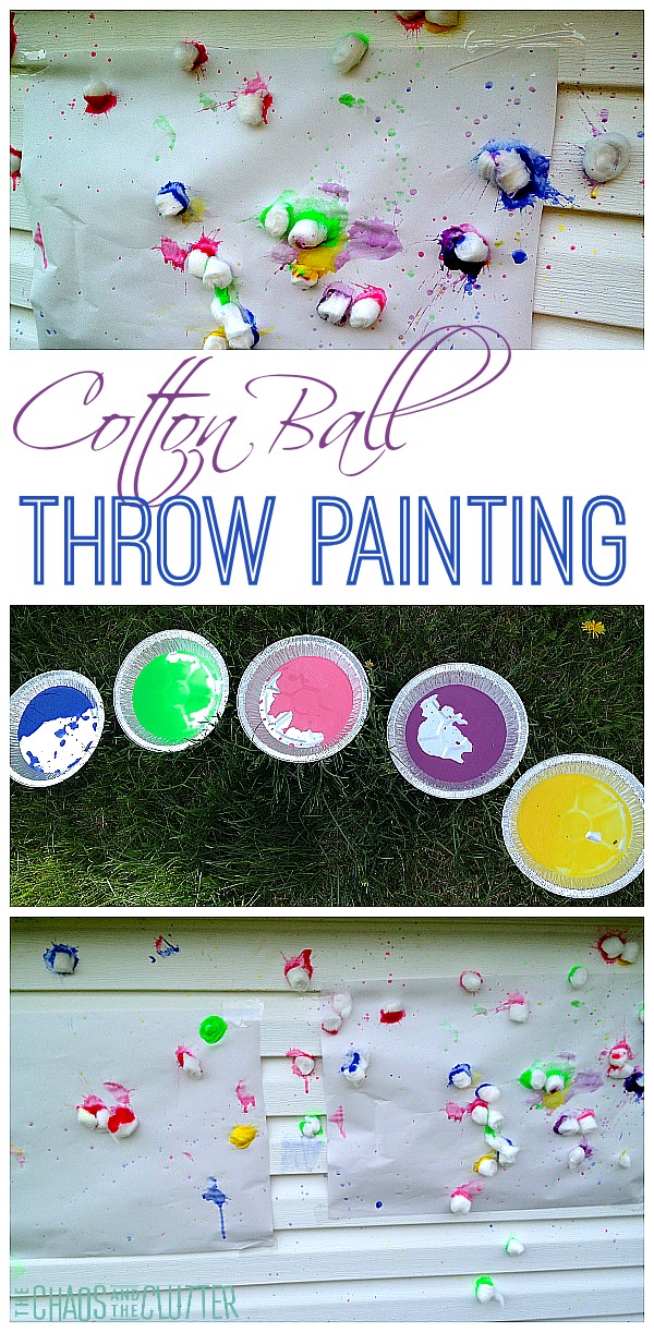 Cotton Ball Throw Painting is a great gross motor art activity for kids