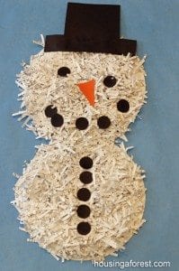 paper plate snowman shredded