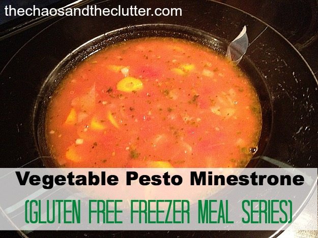 Vegetable Pesto Minestrone (Gluten Free Freezer Meal Series at The Chaos and The Clutter) #vegetableminestrone #pesto #vegetablepestominestrone #glutenfree #freezermeals