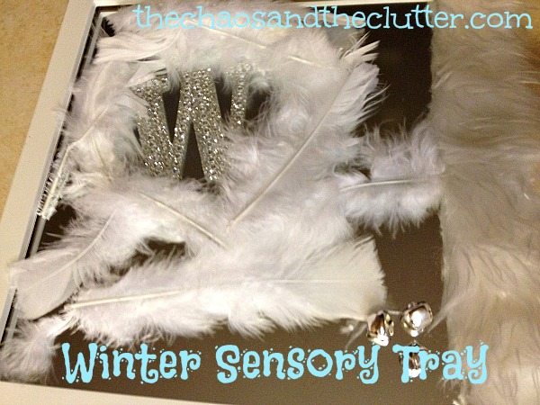 Winter Sensory Tray on a mirror