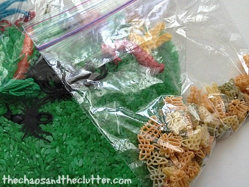 bug sensory bin in a bag