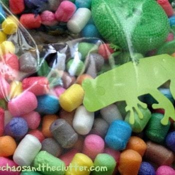 frog sensory bin in a bag