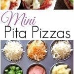 Mini Pita Pizzas - kids can assemble their own. Makes a great easy lunch or a fun birthday party meal.
