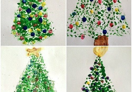 Christmas Trees Painted with Dish Brushes