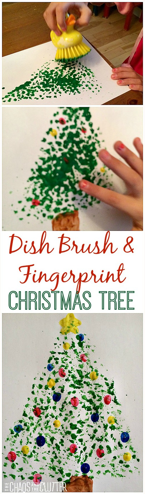 Dish Brush and Fingerprint Painted Christmas Tree - so cute!