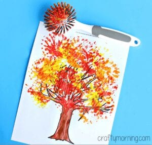 Fall Tree Craft Using a Dish Brush