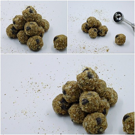 collage of energy bites with flaxseed and hemp