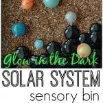 Glow in the Dark Solar System sensory bin