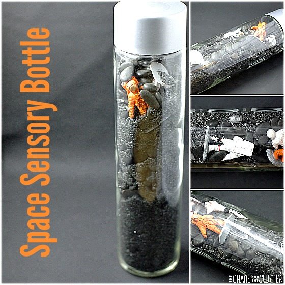 This Space sensory bottle is naturally weighted. Kids can also use it as an I-Spy activity.