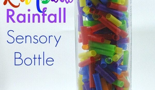 Rainbow Rainfall Sensory Bottle - This discovery bottle is easily made with straws and beads.