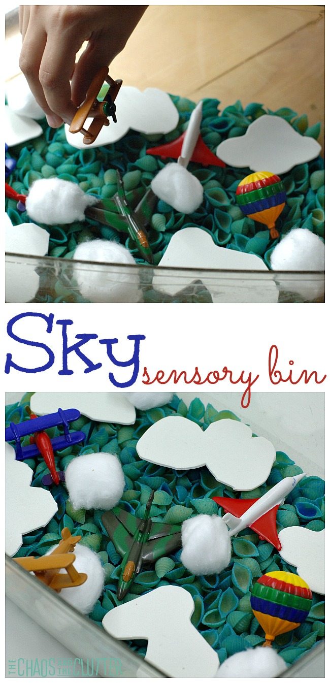 This Sky sensory bin is perfect for flight units or for kids who want to explore and use their imaginations.