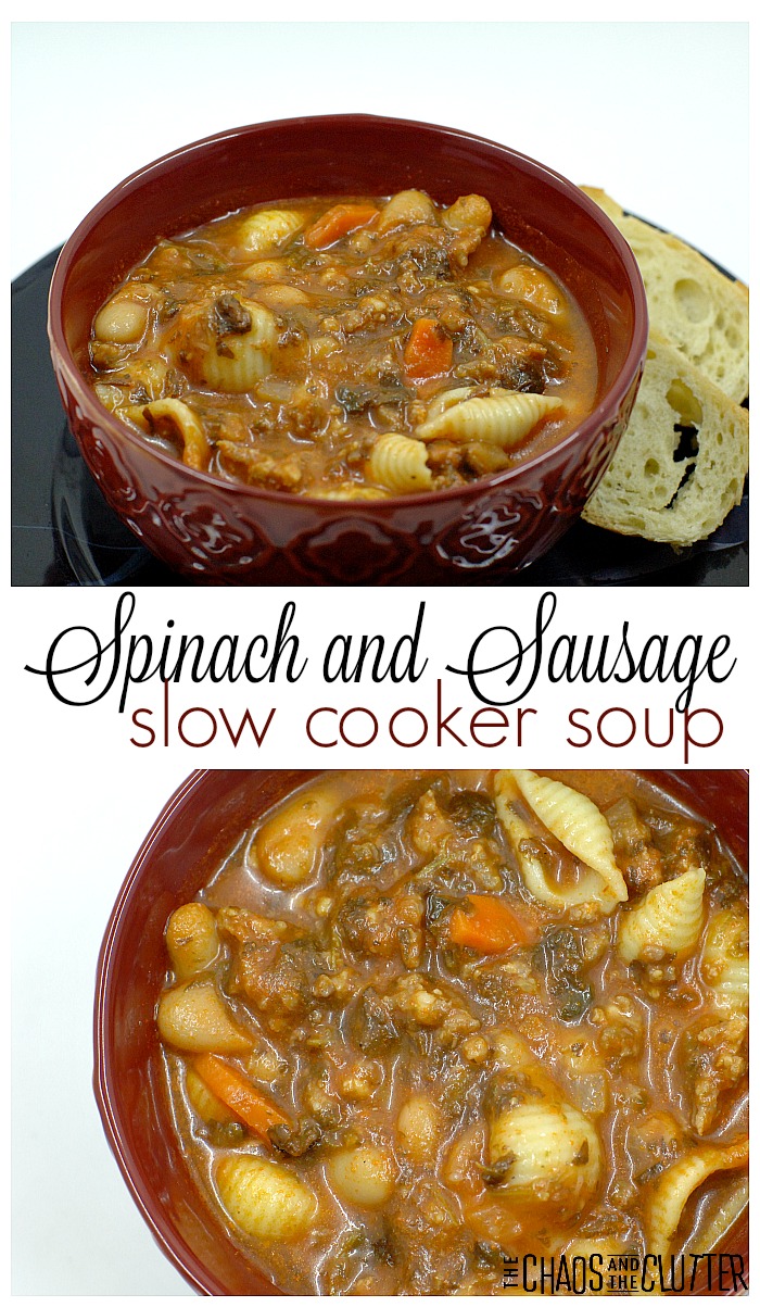 Spinach and Sausage Crock Pot soup freezer meal #freezermeal #spinachsausagesoup #slowcookersoup #freezertoslowcooker