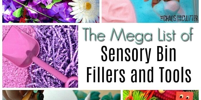 collage of bright coloured sensory bins