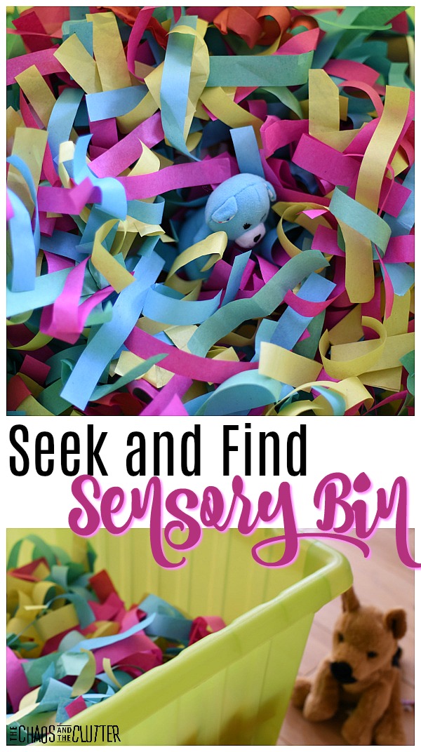 This Seek and Find Sensory Bin is so much fun for kids! #sensorybins #sensoryplay #sensory