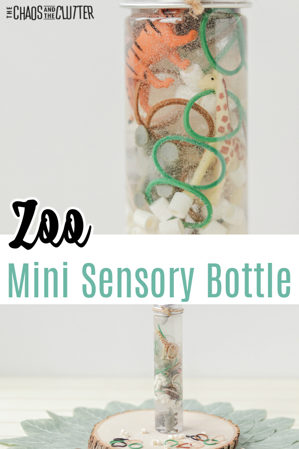 small bottle with animals and text that reads "Zoo Mini Sensory Bottle"