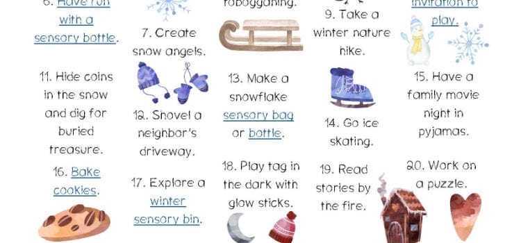 icons and text depicting ideas for seasonal winter fun ideas