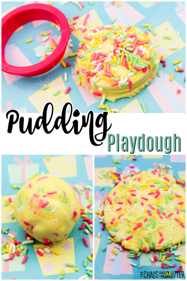 yellow play dough topped with multicolored sprinkles